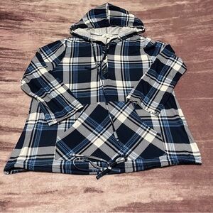 Navy Plaid Hooded Women's Top